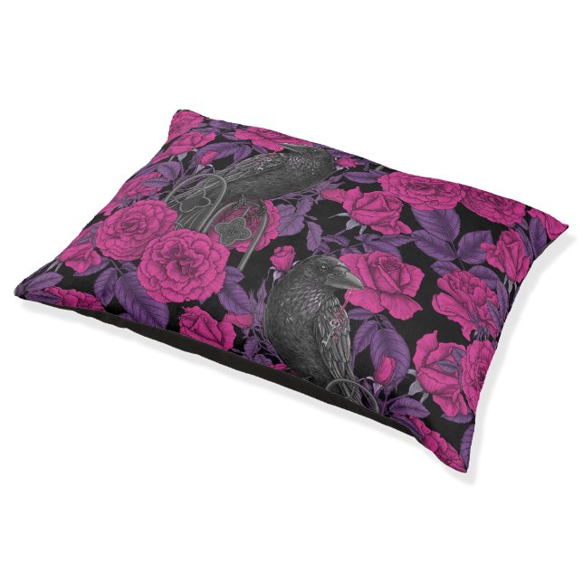 Ravens and pink roses pet bed (Angled)