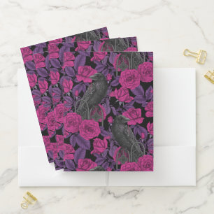 Ravens and pink roses pocket folder