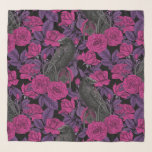 Ravens and pink roses scarf<br><div class="desc">Hand-painted pattern design with raven perching on a metal fence with a key on a ribbon in its bills and red roses</div>