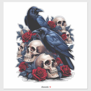 Ravens and Roses: Gothic Skull Design Sticker