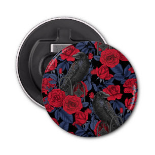 Ravens and roses with dark blue leaves bottle opener