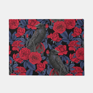 Ravens and roses with dark blue leaves doormat