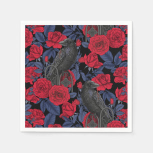 Ravens and roses with dark blue leaves napkins