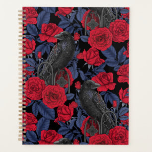Ravens and roses with dark blue leaves planner