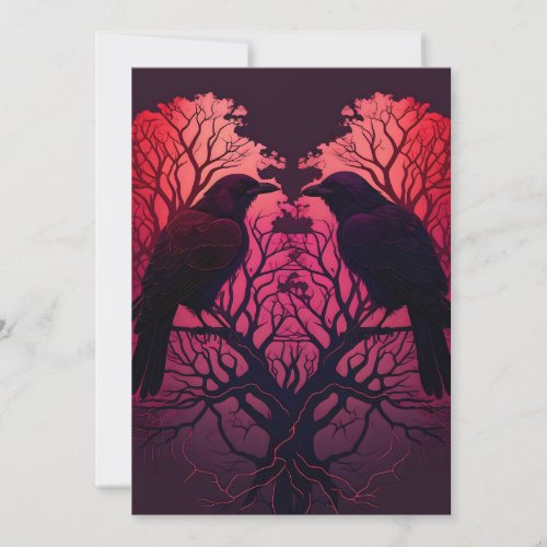 Ravens and tree in the shape of a heart holiday card