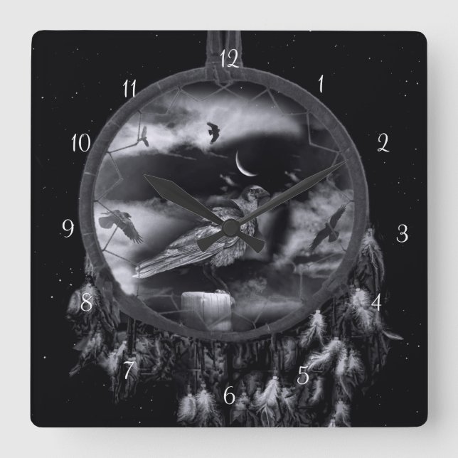 Ravens Crows in Dreamcatcher Super Cool  Square Wall Clock (Front)