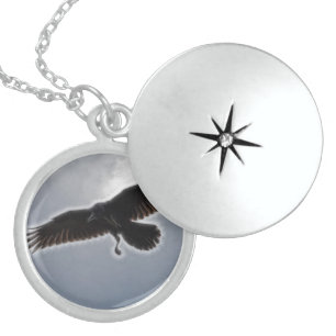 Raven's Descent Fractal Print Locket Necklace