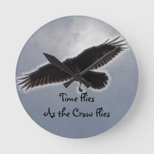 Ravens Descent Fractal Print Round Clock