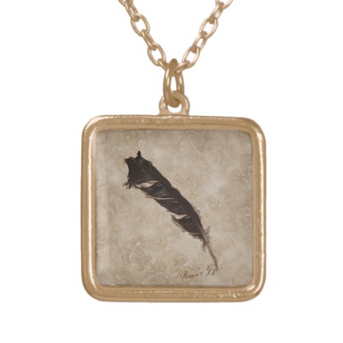 Ravens Feather Bird_lover Crow design Gold Plated Necklace