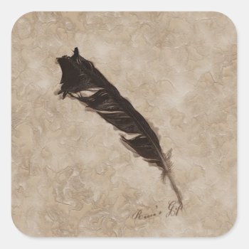 Raven's Feather Bird-lover Crow Design Square Sticker by RavenSpiritPrints at Zazzle