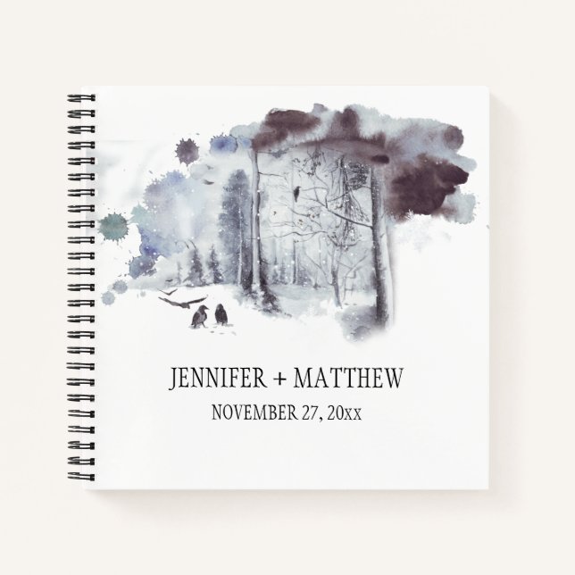 Ravens Forest Snow Wedding Guest Book (Front)