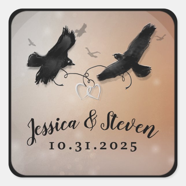 Ravens & Hearts Halloween Wedding Sticker (Front)