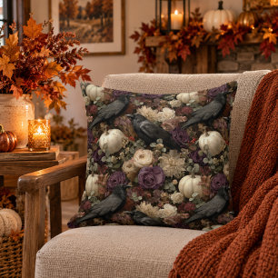 Ravens in a Midnight Garden Throw Pillow