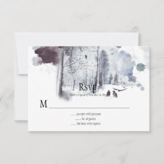 Ravens in Snow Covered Forest Wedding RSVP Card