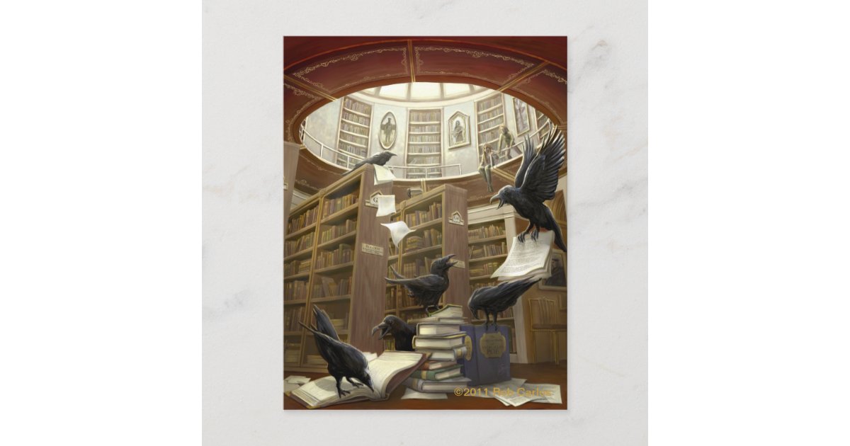 Ravens in the Library Postcard | Zazzle