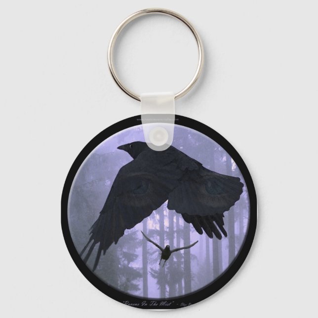 "RAVENS IN THE MIST" Fantasy Art Key-chain Keychain (Front)