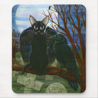 Raven's Moon Black Cat Crow Gothic Art Mousepad