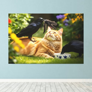 Ravens Play With Cat Feathers  Canvas Print