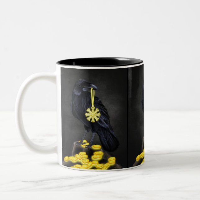 Raven's Rune: Aegishjalmur Magic on Black Stone Two-Tone Coffee Mug (Left)