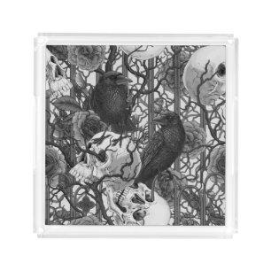 Raven's secret. Dark and moody gothic illustration Acrylic Tray