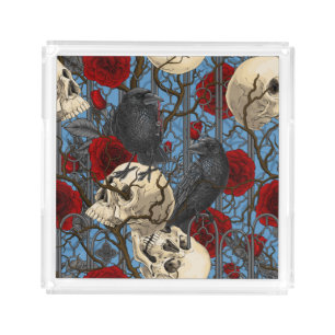 Raven's secret. Dark and moody gothic illustration Acrylic Tray