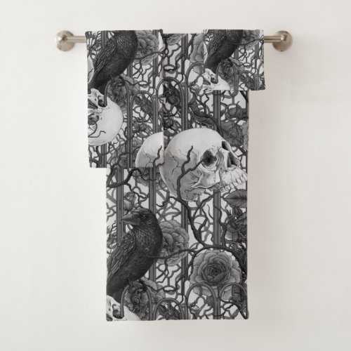 Ravens secret Dark and moody gothic illustration Bath Towel Set