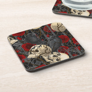 Raven's secret. Dark and moody gothic illustration Beverage Coaster
