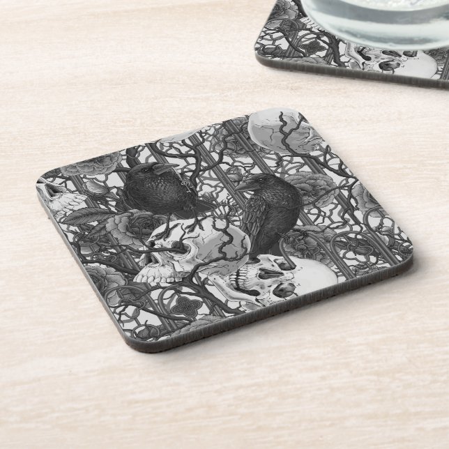 Raven's secret. Dark and moody gothic illustration Beverage Coaster (Left Side)
