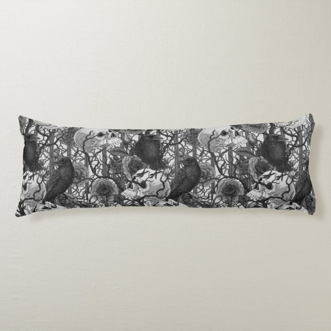 Raven's secret. Dark and moody gothic illustration Body Pillow (Front)