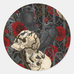Raven's secret. Dark and moody gothic illustration Classic Round Sticker