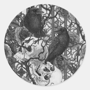Raven's secret. Dark and moody gothic illustration Classic Round Sticker
