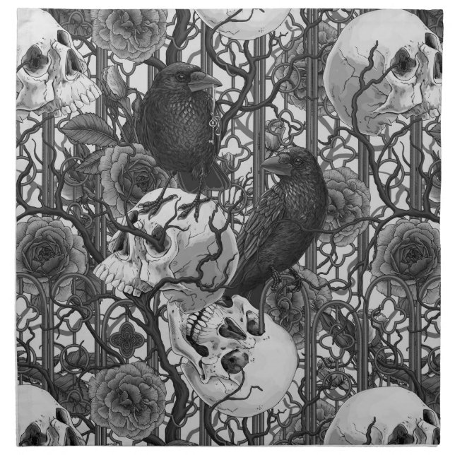 Raven's secret. Dark and moody gothic illustration Cloth Napkin (Front)
