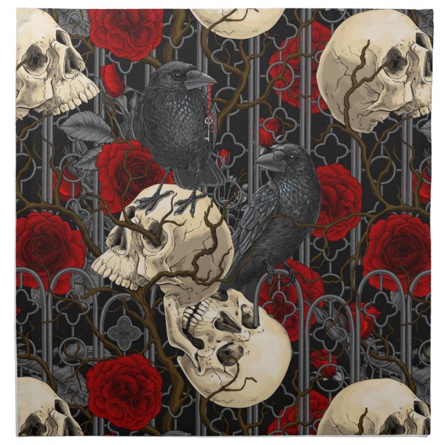 Raven's secret. Dark and moody gothic illustration Cloth Napkin (Front)
