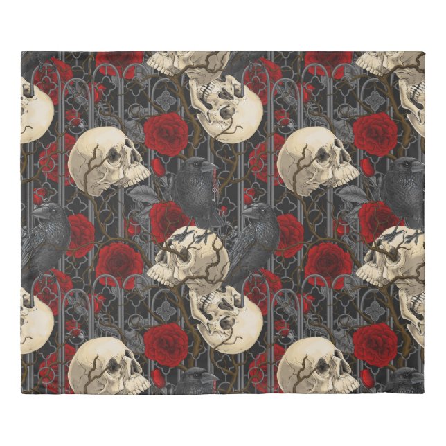 Raven's secret. Dark and moody gothic illustration Duvet Cover (Front)