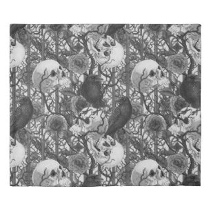 Raven's secret. Dark and moody gothic illustration Duvet Cover