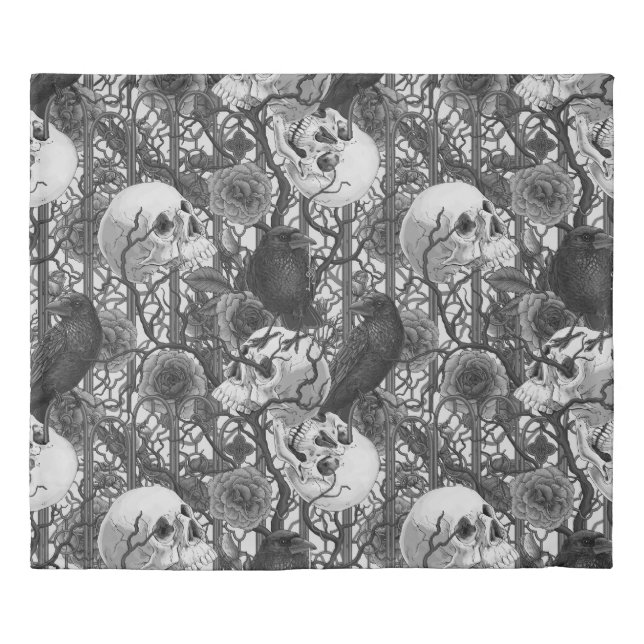 Raven's secret. Dark and moody gothic illustration Duvet Cover (Front)