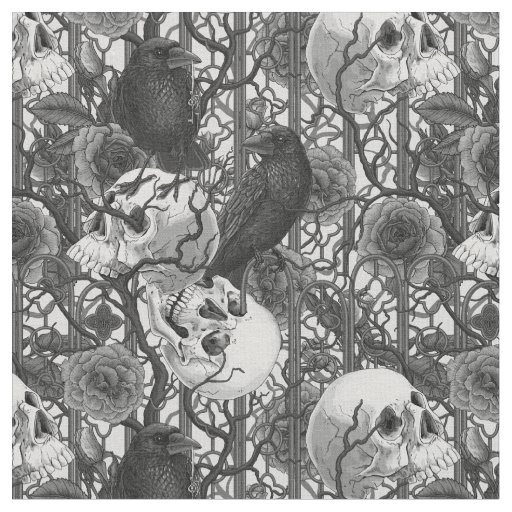 Raven's secret. Dark and moody gothic illustration Fabric