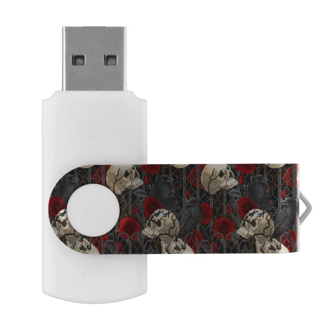 Raven's secret. Dark and moody gothic illustration Flash Drive (Opened)
