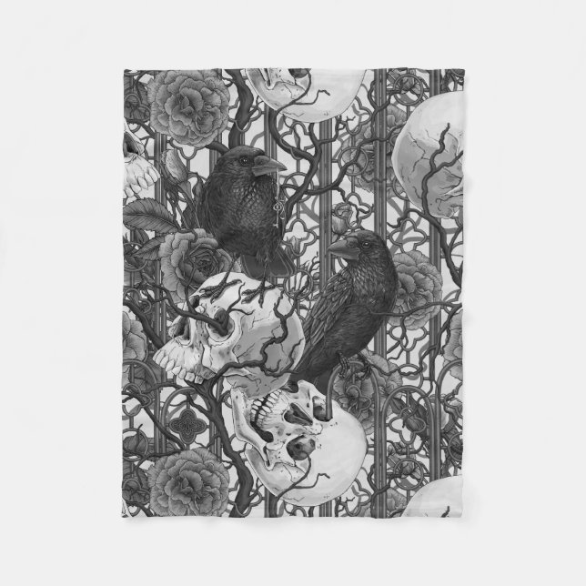 Raven's secret. Dark and moody gothic illustration Fleece Blanket (Front)