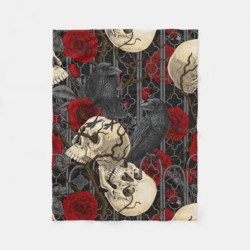 Ravens secret Dark and moody gothic illustration Fleece Blanket