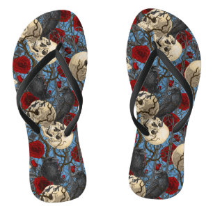 Raven's secret. Dark and moody gothic illustration Flip Flops
