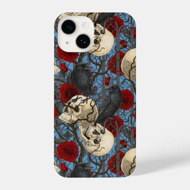 Raven's secret. Dark and moody gothic illustration iPhone Case (Back)