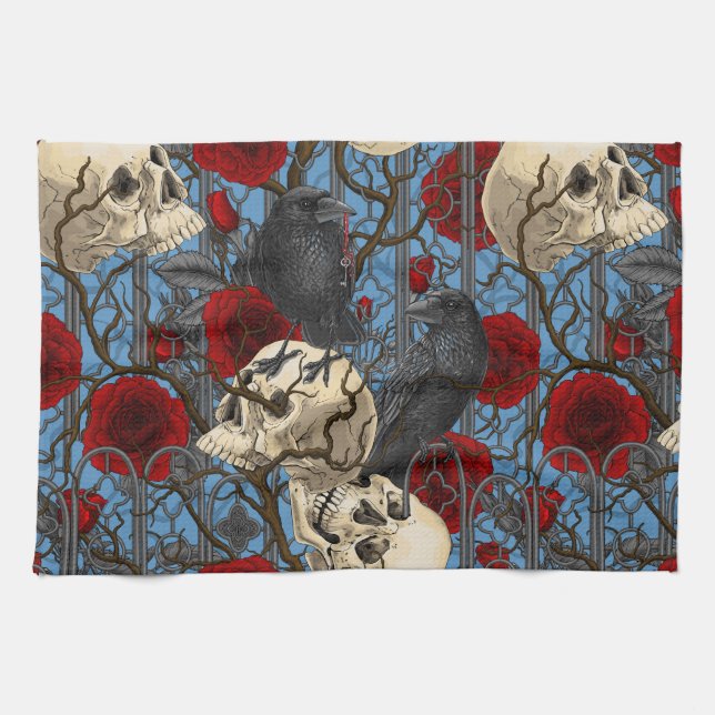 Raven's secret. Dark and moody gothic illustration Kitchen Towel (Horizontal)
