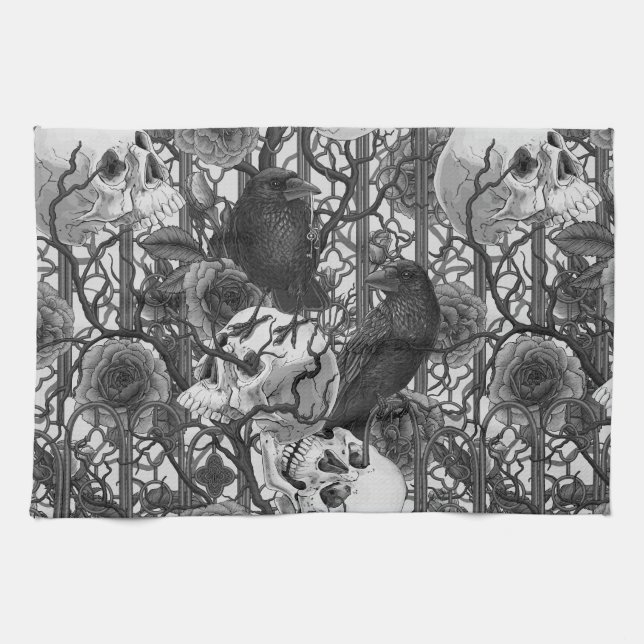 Raven's secret. Dark and moody gothic illustration Kitchen Towel (Horizontal)