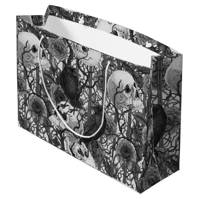 Raven's secret. Dark and moody gothic illustration Large Gift Bag (Back Angled)