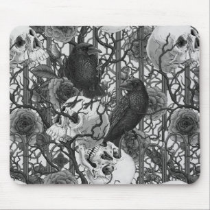 Raven's secret. Dark and moody gothic illustration Mouse Pad