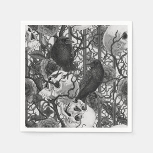Raven's secret. Dark and moody gothic illustration Napkins