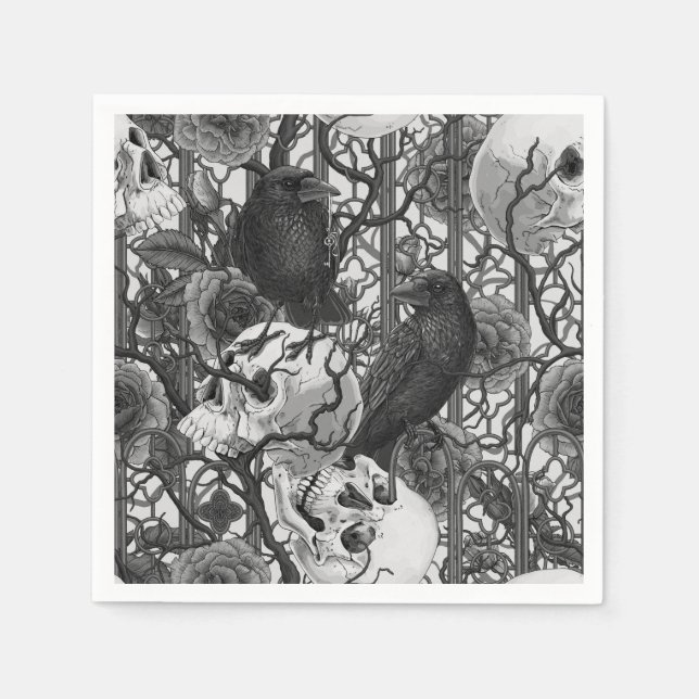 Raven's secret. Dark and moody gothic illustration Napkins (Front)