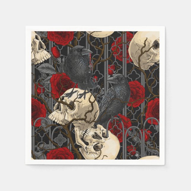Raven's secret. Dark and moody gothic illustration Napkins (Front)