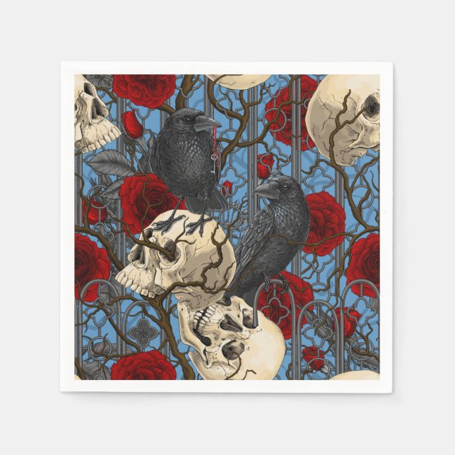 Raven's secret. Dark and moody gothic illustration Napkins (Front)